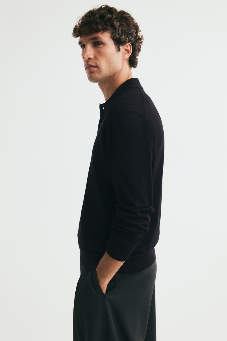 Regular-fit Knit Polo Shirt, Alternate, color, Black
