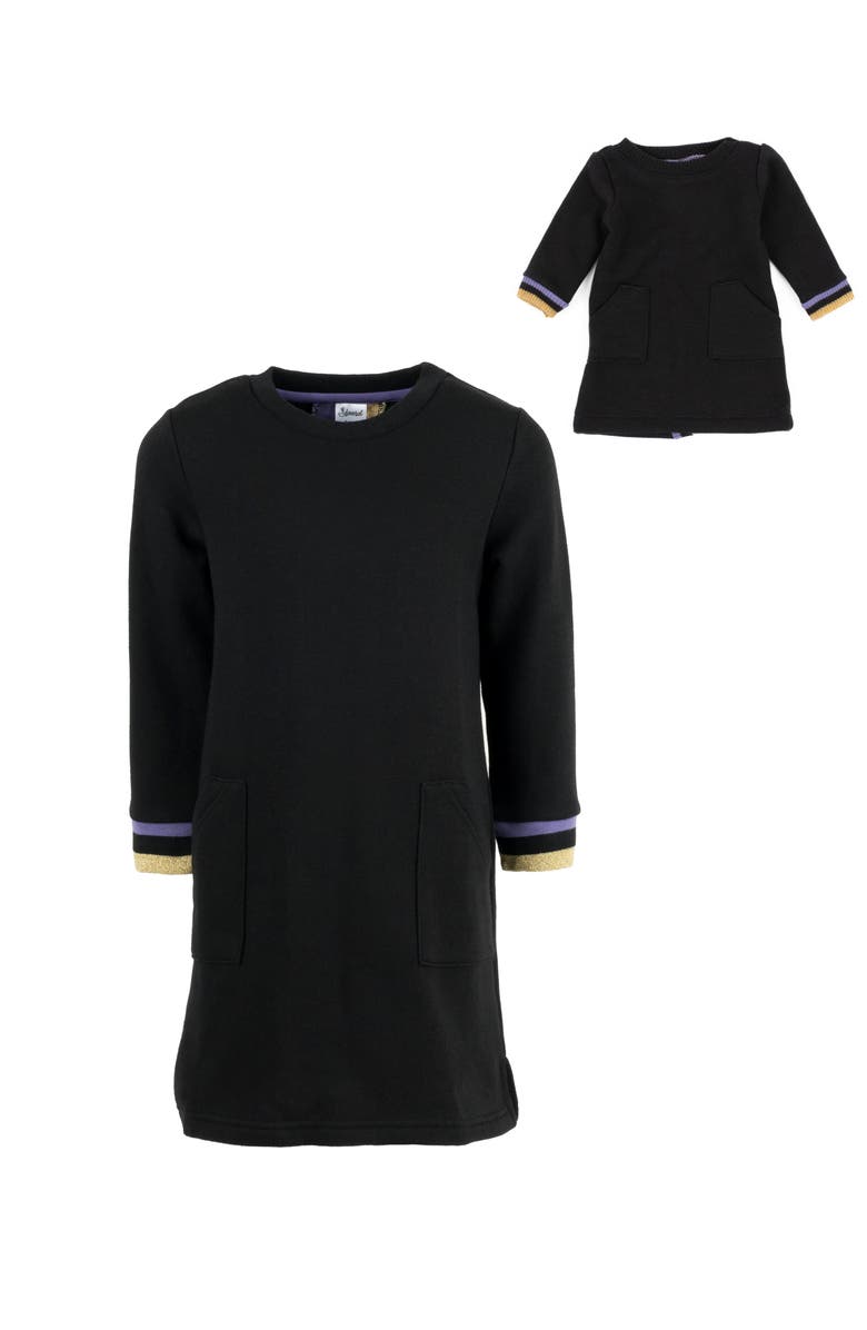 Leveret Girls Sweatshirt Dress with Matching Doll Dress, Alternate, color, Black