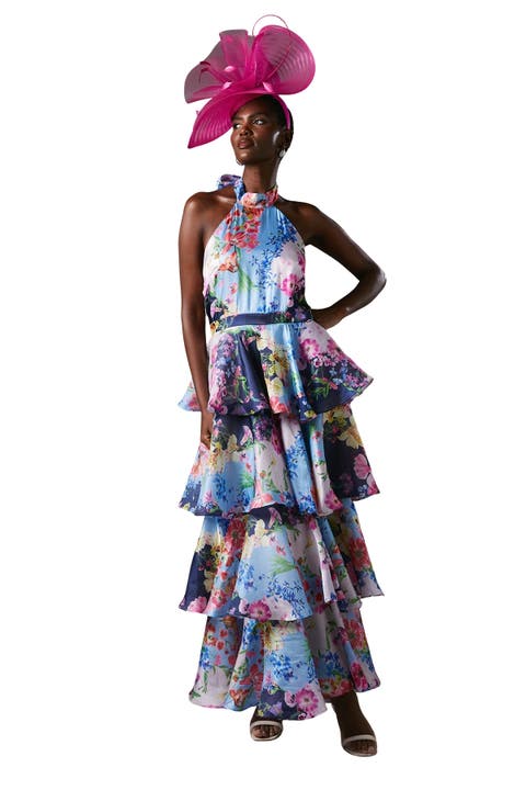 Cross Neck Printed Frill Skirt Dress