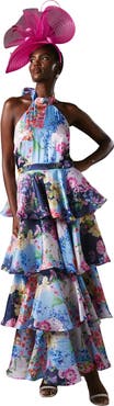 Coast Cross Neck Printed Frill Skirt Dress