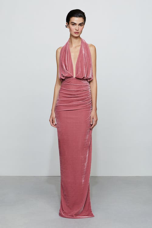 Et Ochs Valeria Plunging Halter Velvet Maxi Dress In Pink