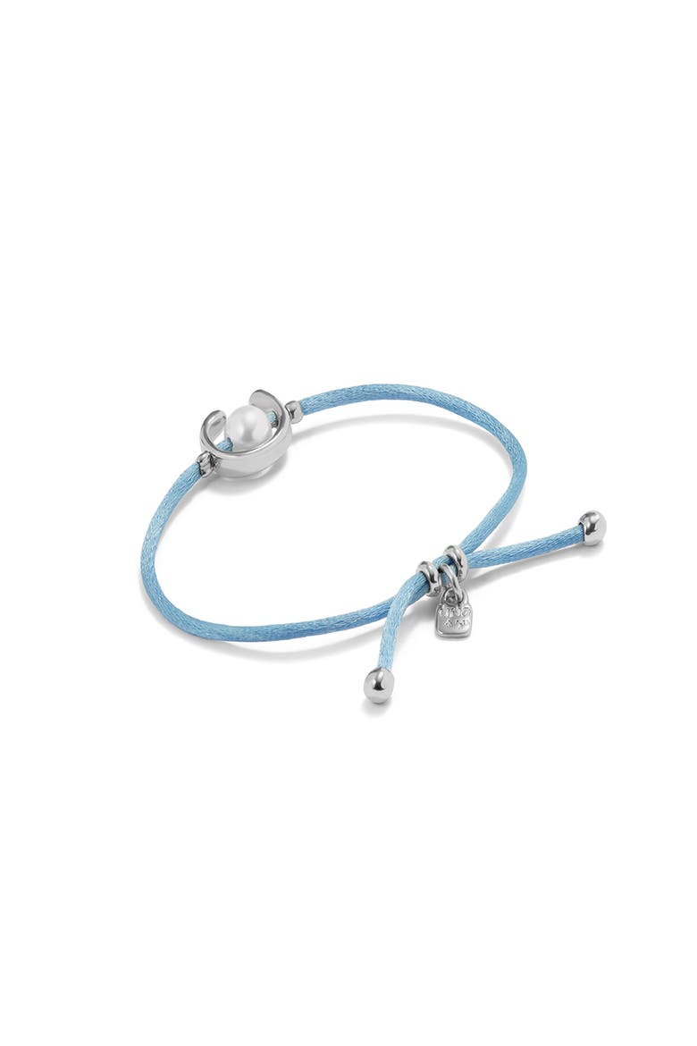 Blue Thread Bracelet with Pearl Shell Trimmings Plated in Sterling Silver, Alternate, color, Silver