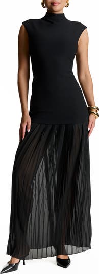 Funnel Neck Mixed Media Maxi Dress