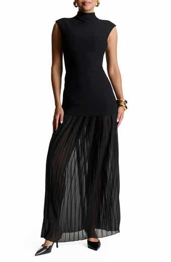 Naked Wardrobe Funnel Neck Mixed Media Maxi Dress