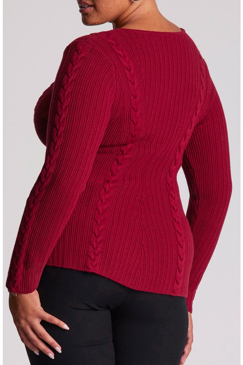 Eveline Peplum Cable Knit Sweater, Alternate, color, CHERRY
