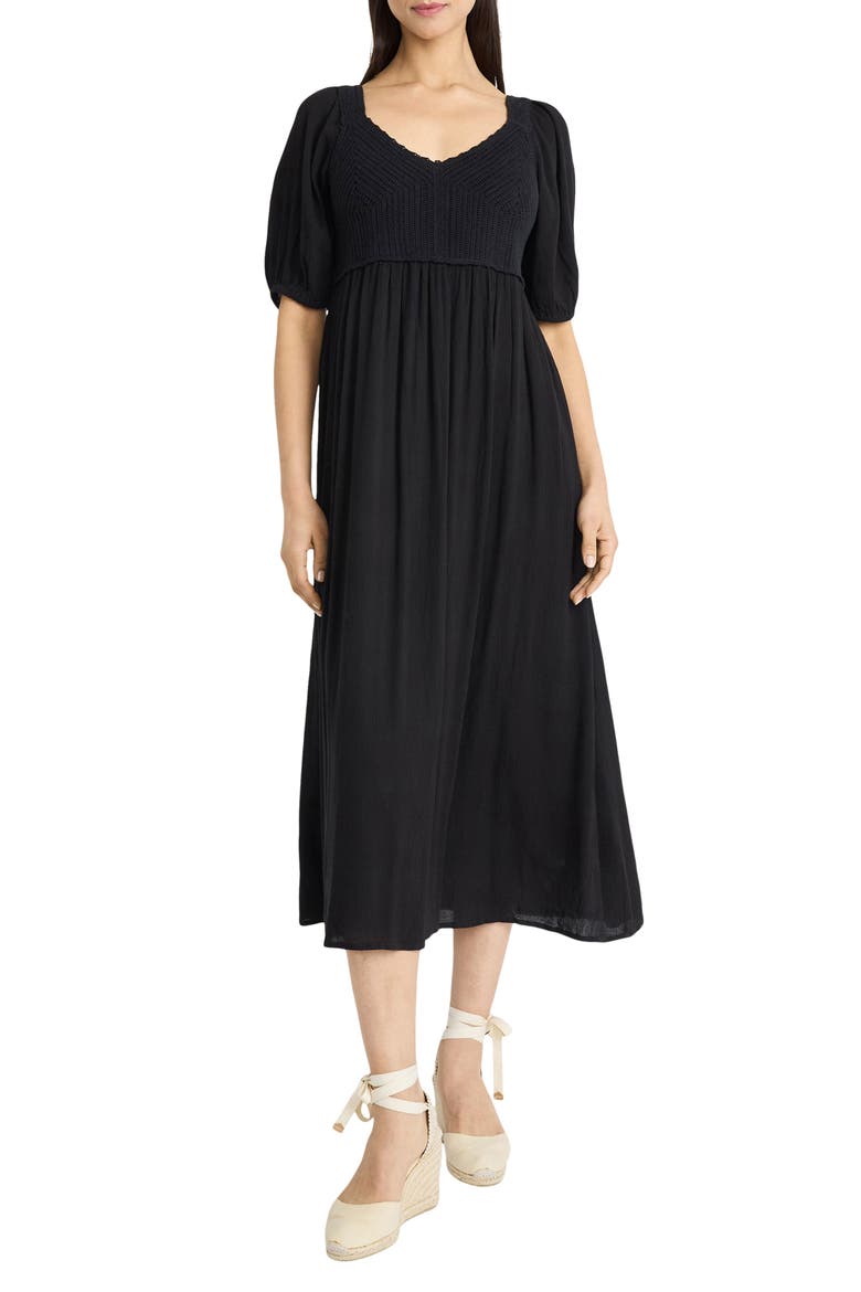 Mixed Media Midi Dress, Main, color, BLACK