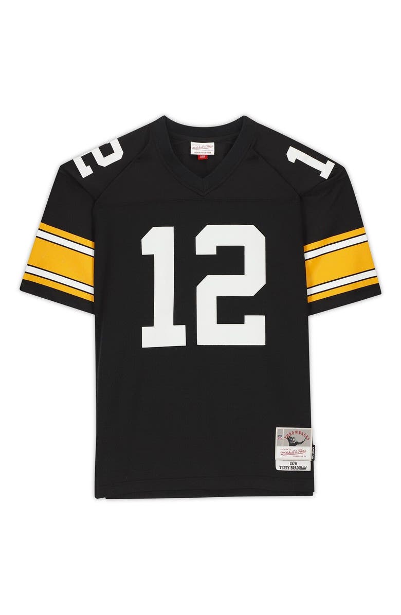 FANATICS AUTHENTIC Terry Bradshaw Pittsburgh Steelers Autographed Mitchell & Ness Throwback Black Replica Jersey, Alternate, color, 