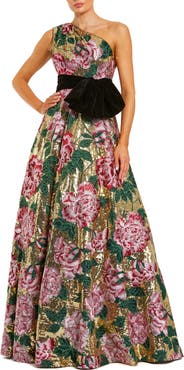 Mac Duggal One Shoulder Sequin Ballgown With Velvet Bow