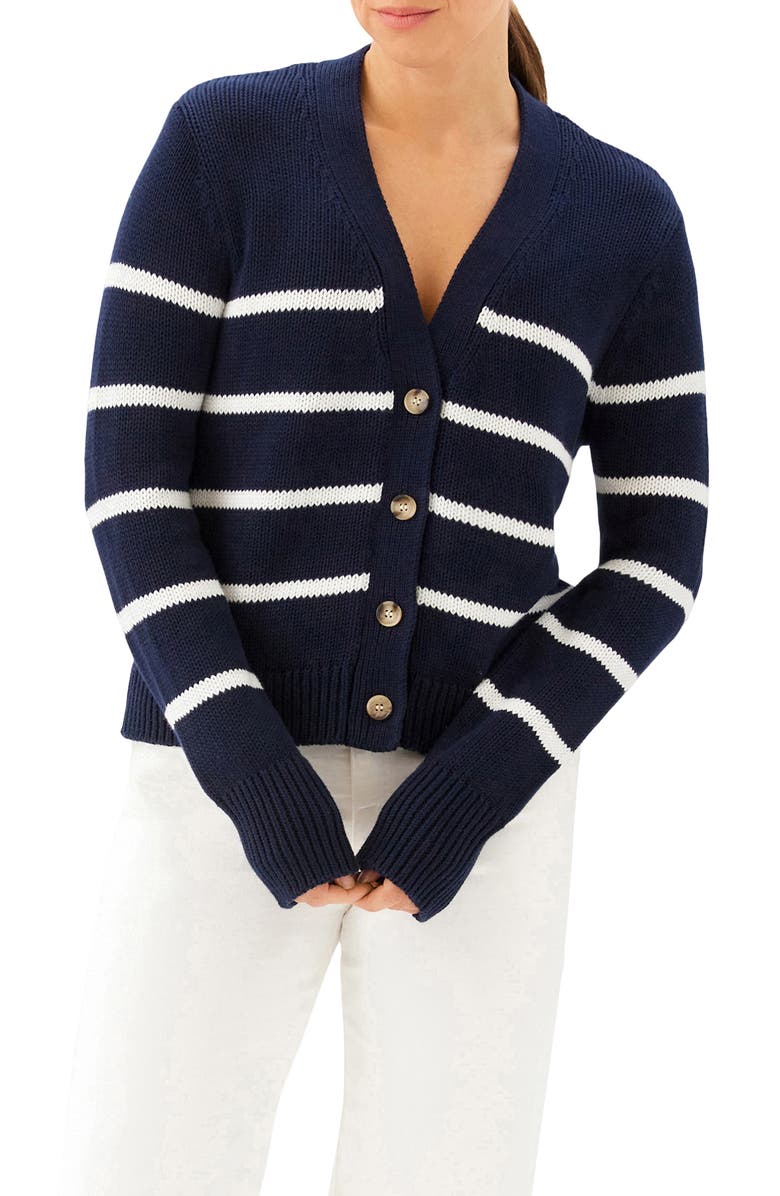 Karen Kane Stripe Cardigan Sweater, Alternate, color, Navy W/ Off White