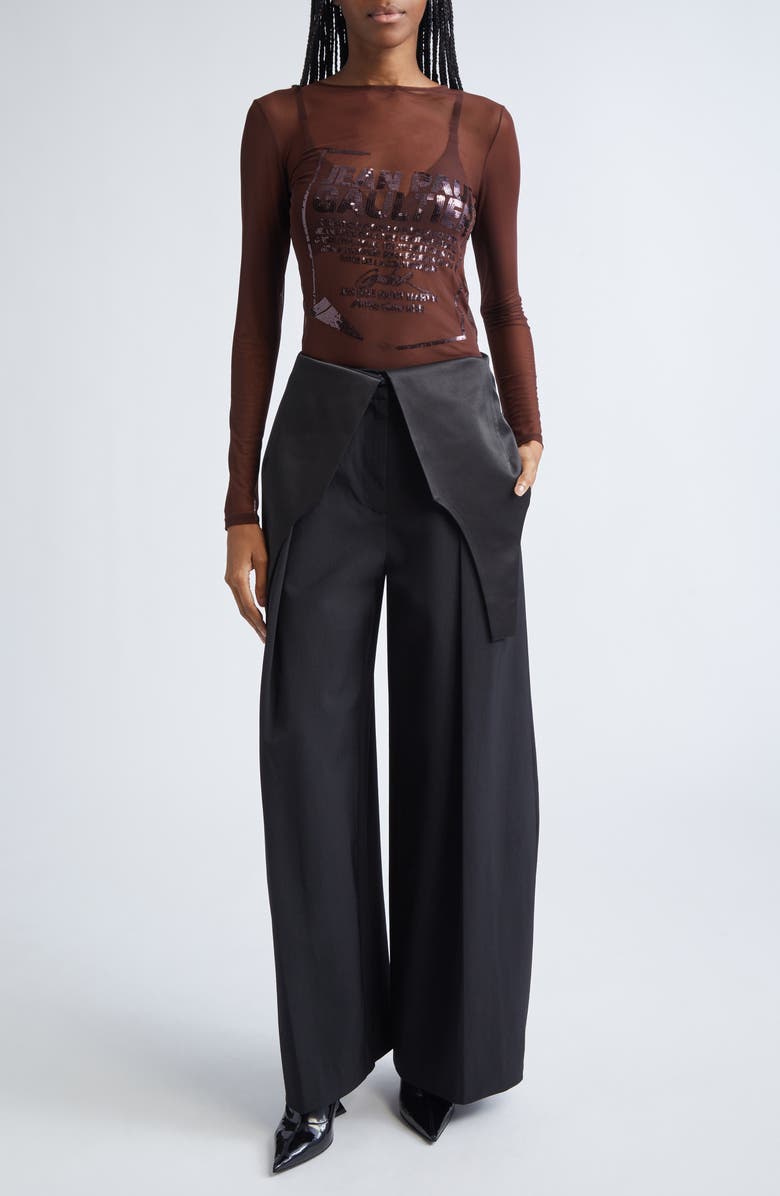 Jean Paul Gaultier Sequin Embellished Long Sleeve Mesh Top, Alternate, color, Burgundy