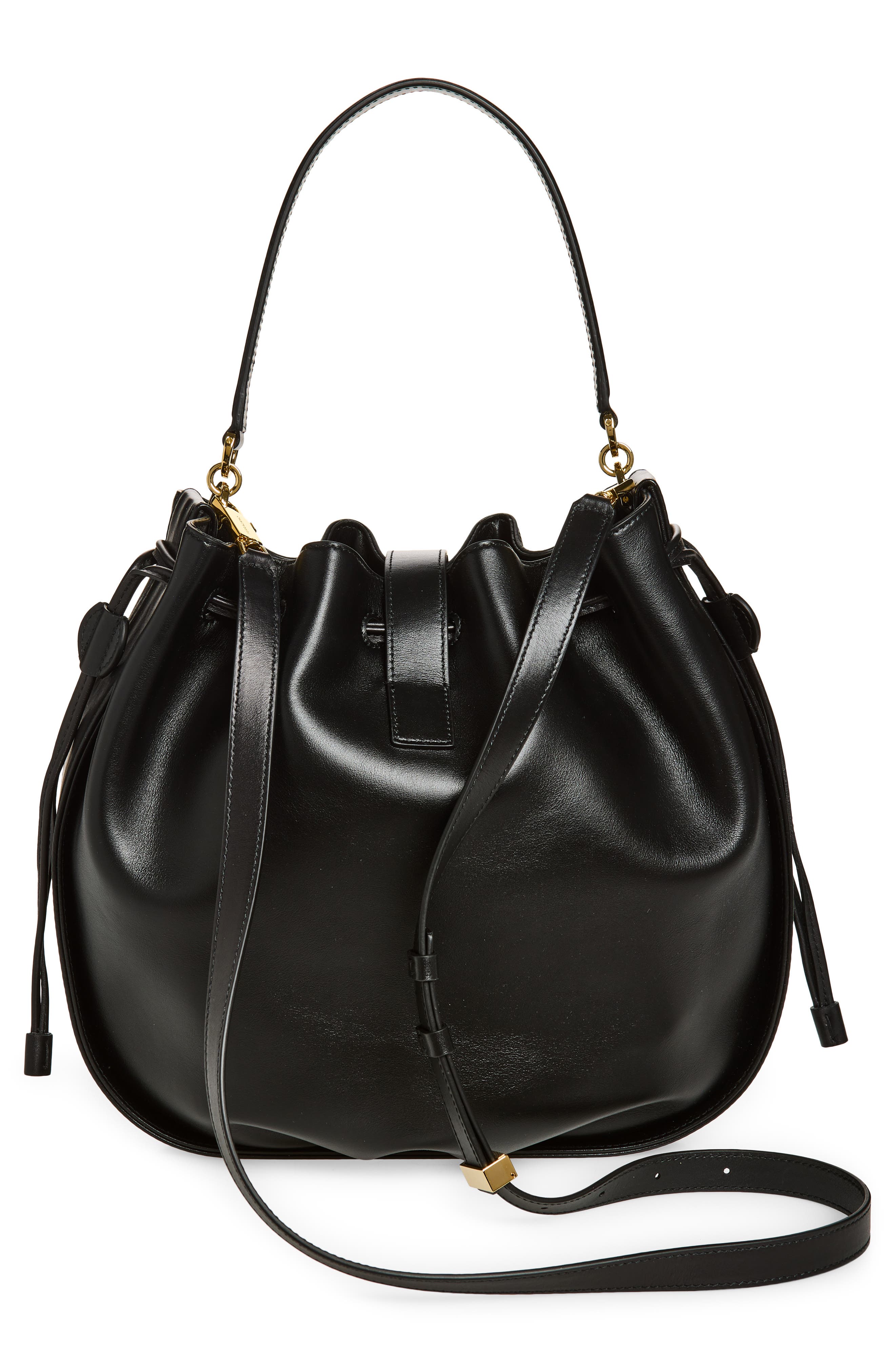 FERRAGAMO Hug Leather Bucket Bag, Alternate, color, Nero
