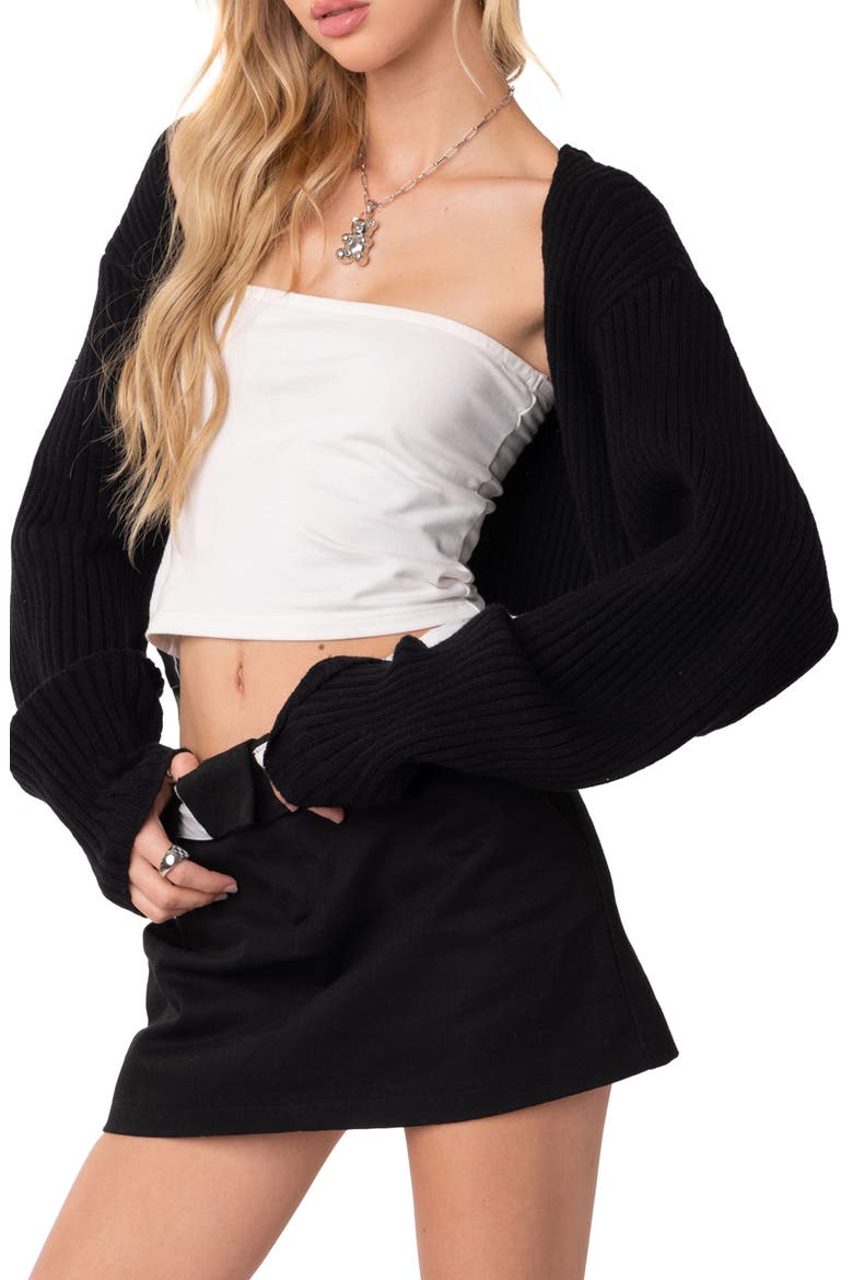 Anya Crop Shrug Sweater, Alternate, color, BLACK