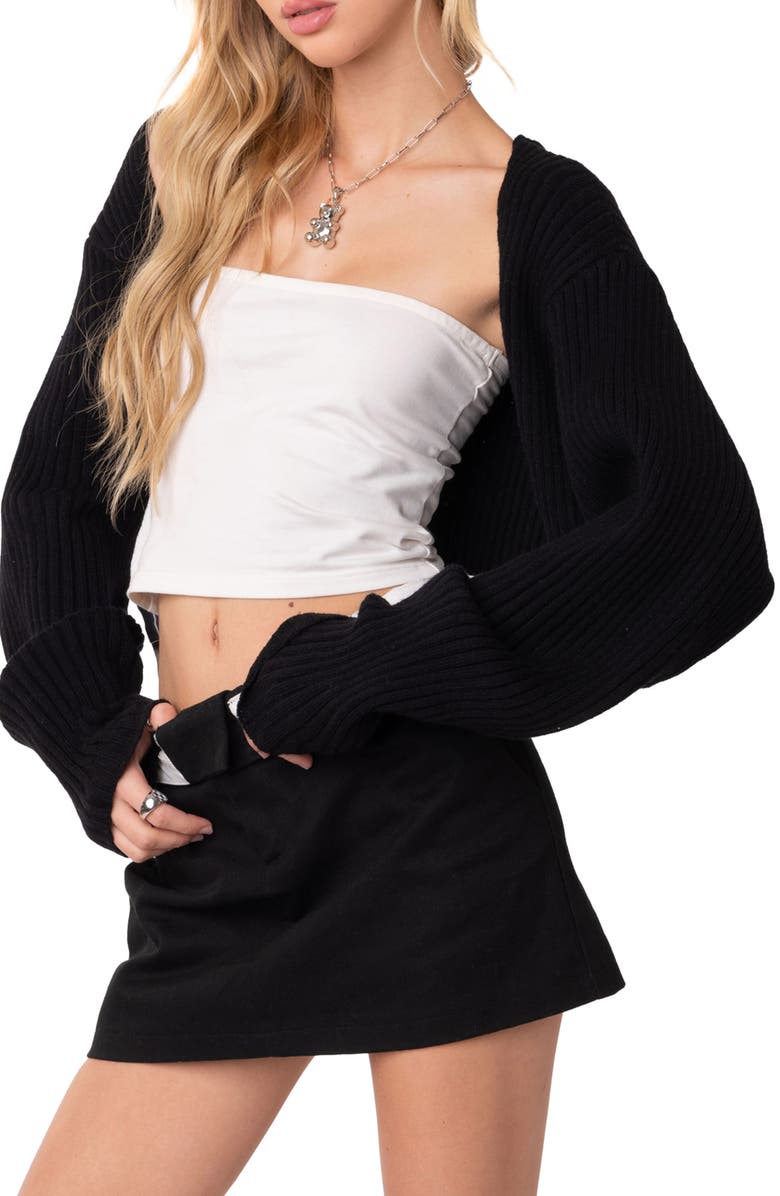 EDIKTED Anya Crop Shrug Sweater, Alternate, color, Black
