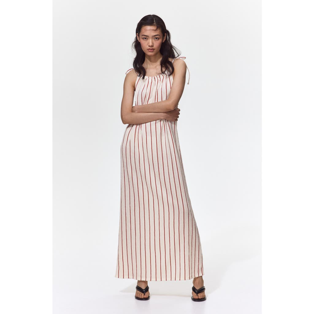 H&M Crinkled Tie-strap Dress in Cream/striped at Nordstrom, Size Xx-Large