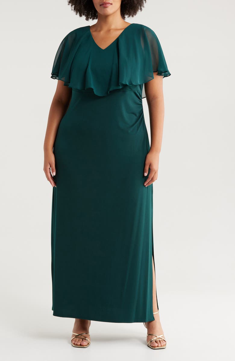 Connected Apparel Chiffon Flutter Sleeve Gown, Main, color, 