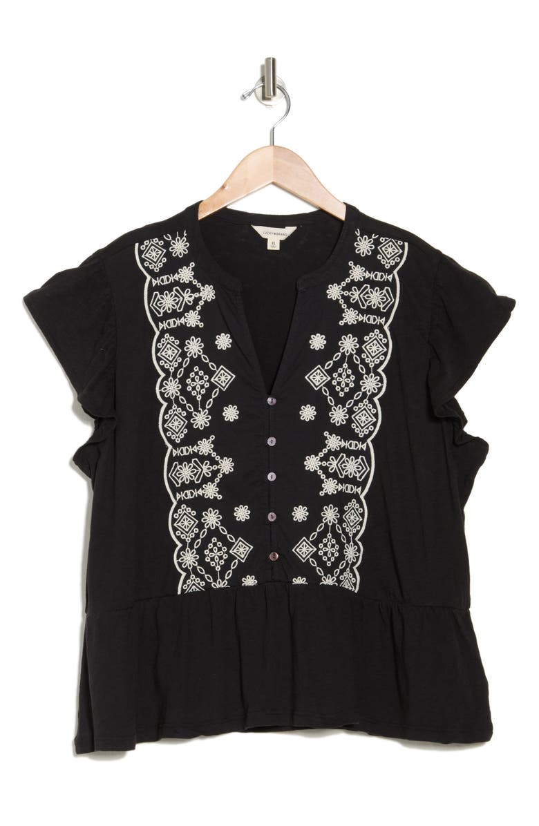 Lucky Brand Embroidered Flutter Sleeve Cotton Top, Main, color,