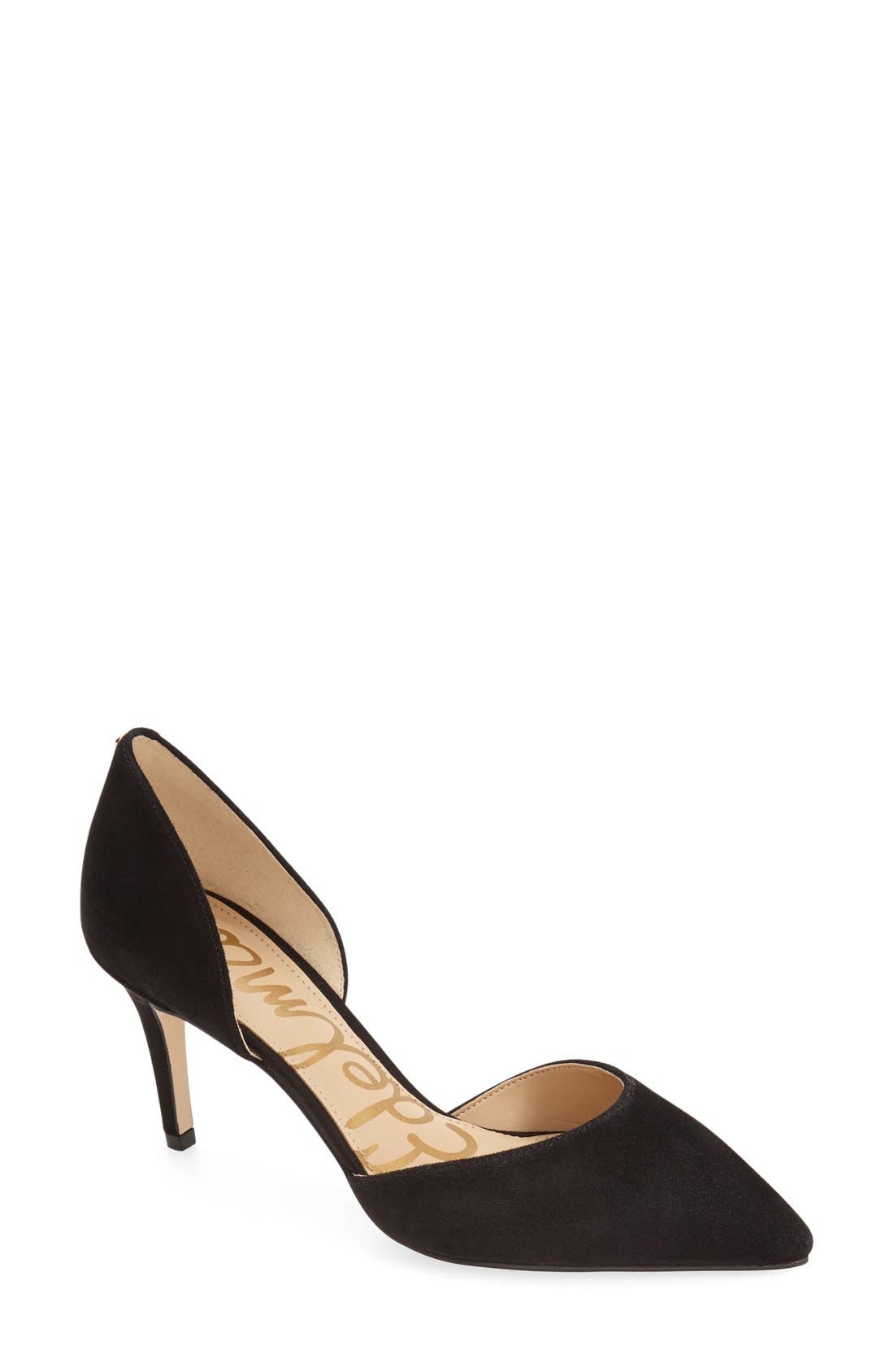 'Telsa' d'Orsay Pointy Toe Pump, Main, color, BLACK SUEDE