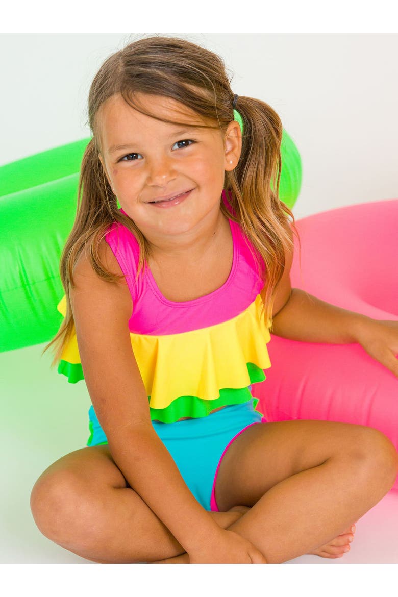 Girls Flounce Bikini, Alternate, color, Neon Color Block
