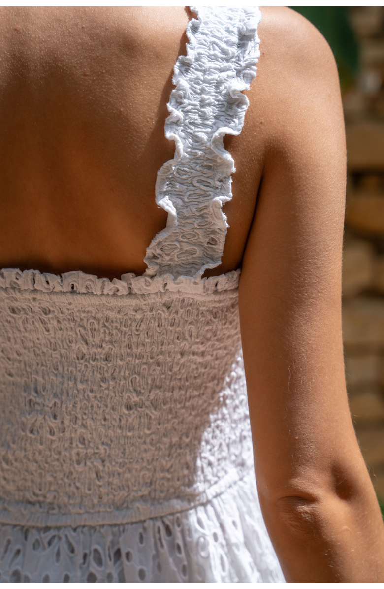 Change of Scenery Kristen Smocked Embroidered Tiered Midi Dress, Alternate, color, Fresh White