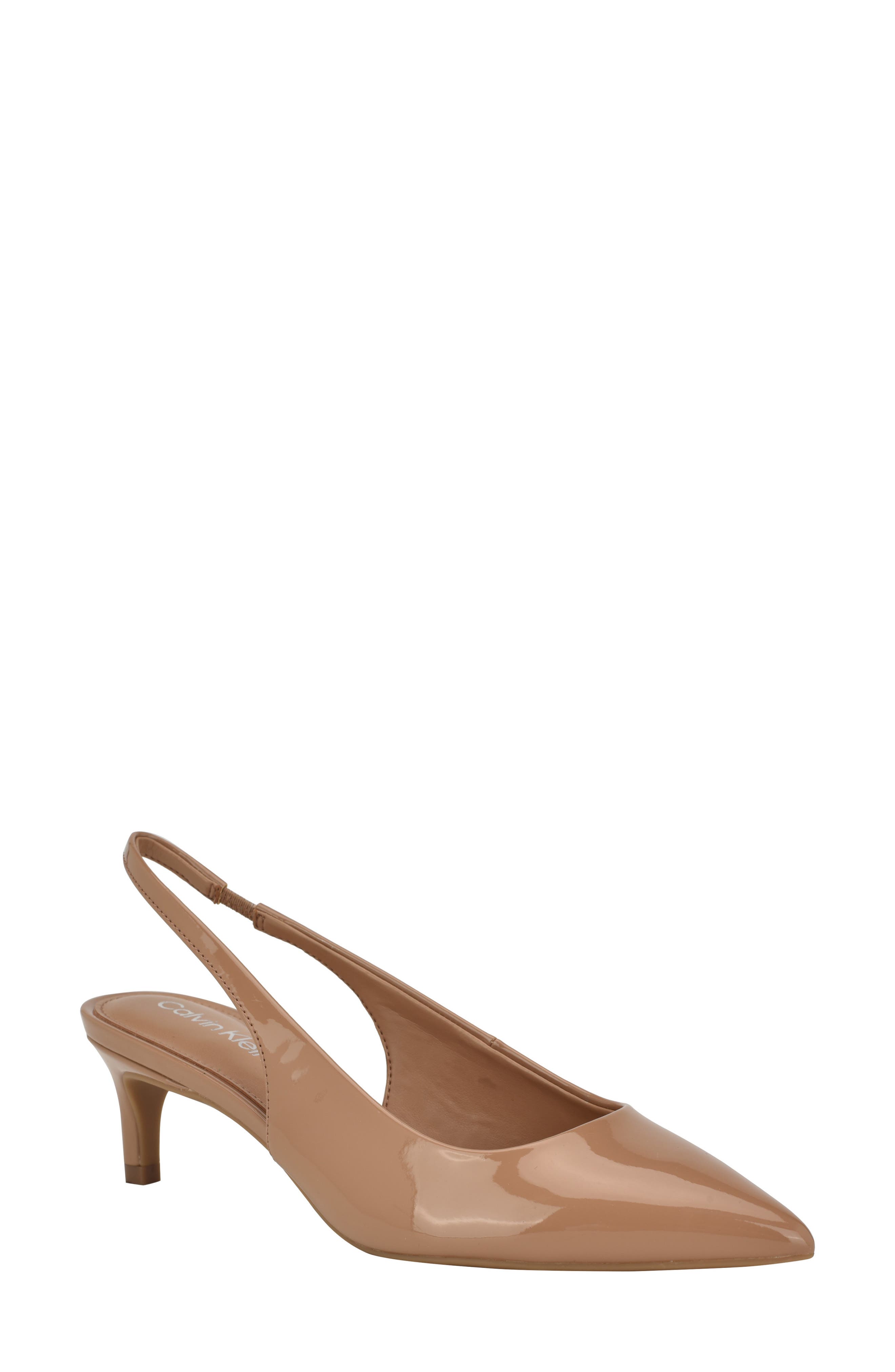 Calvin Klein Dainty Kitten Heel Pointed Toe Slingback Pump, Main, color, Natural