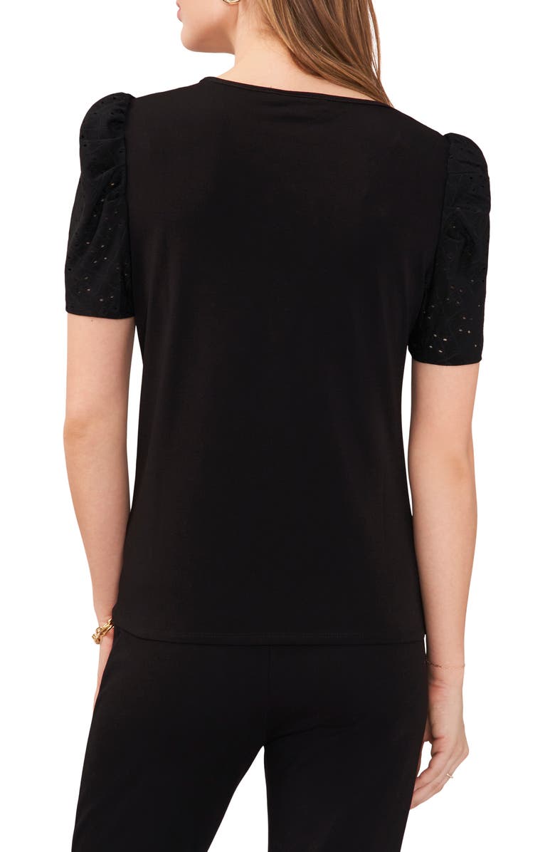 Chaus Eyelet Sleeve Knit Top, Alternate, color, Black