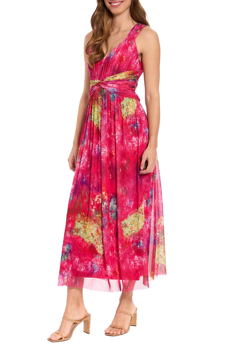 V-Neck Twist Front A-Line Maxi Dress, Alternate, color, PINK/ YELLOW