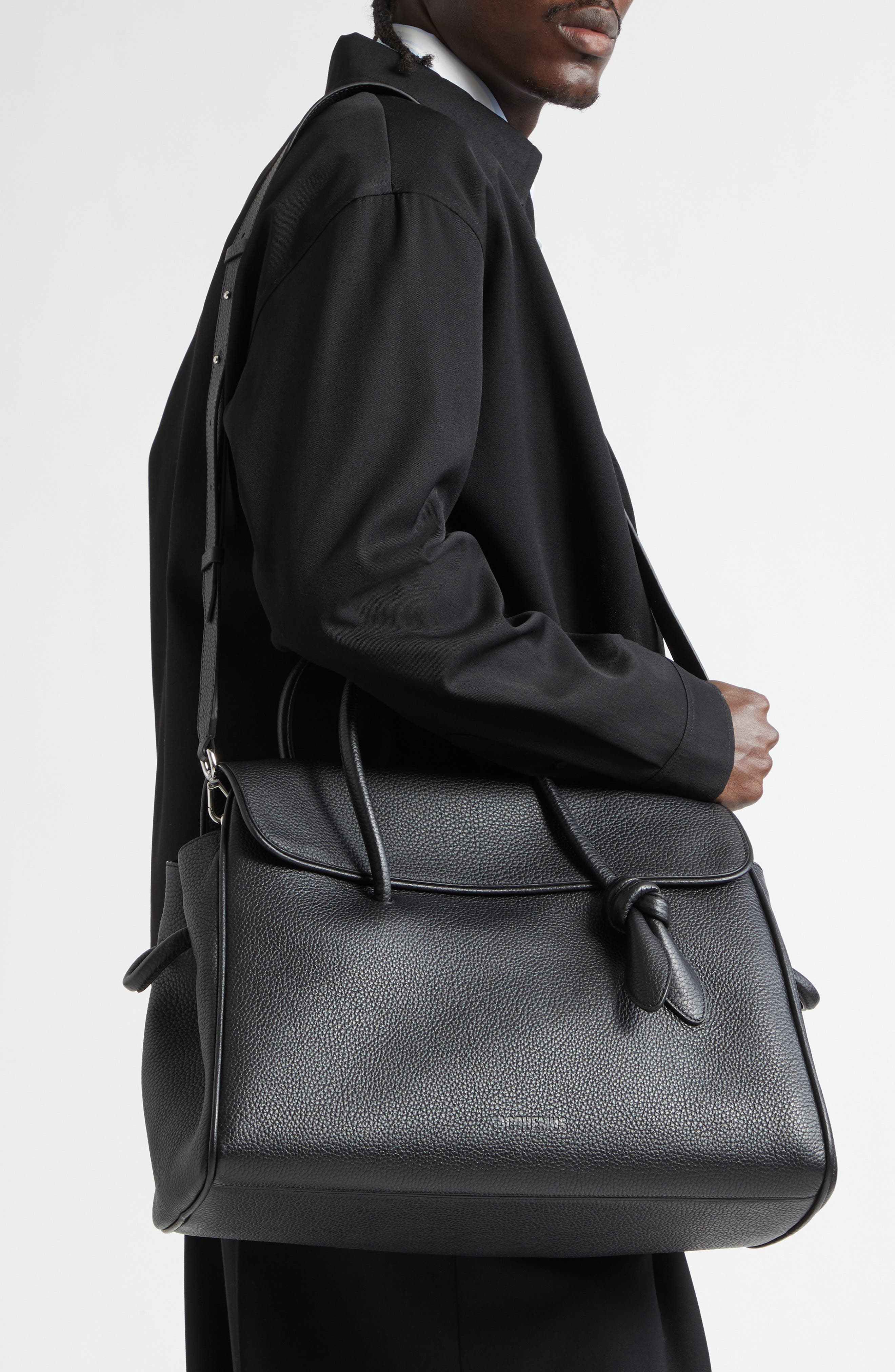 Jacquemus Le Turismo Leather Shopper Bag, Alternate, color, Black