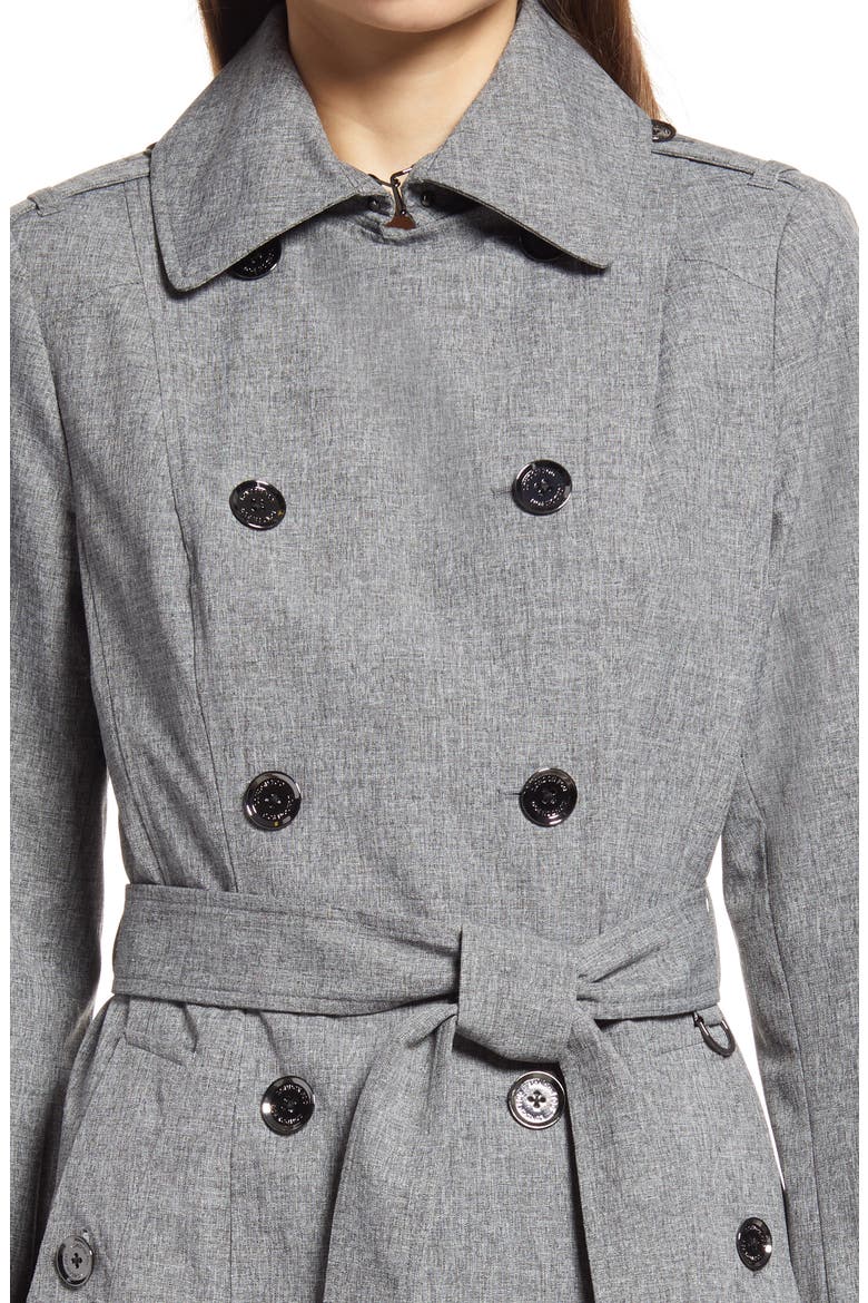 Double Breasted Hooded Raincoat, Alternate, color, CHARCOAL