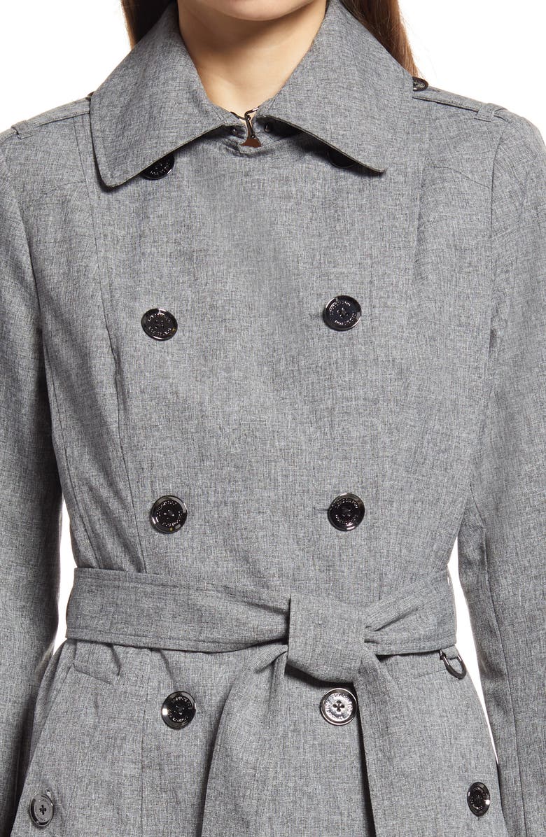 London Fog Double Breasted Hooded Raincoat, Alternate, color,