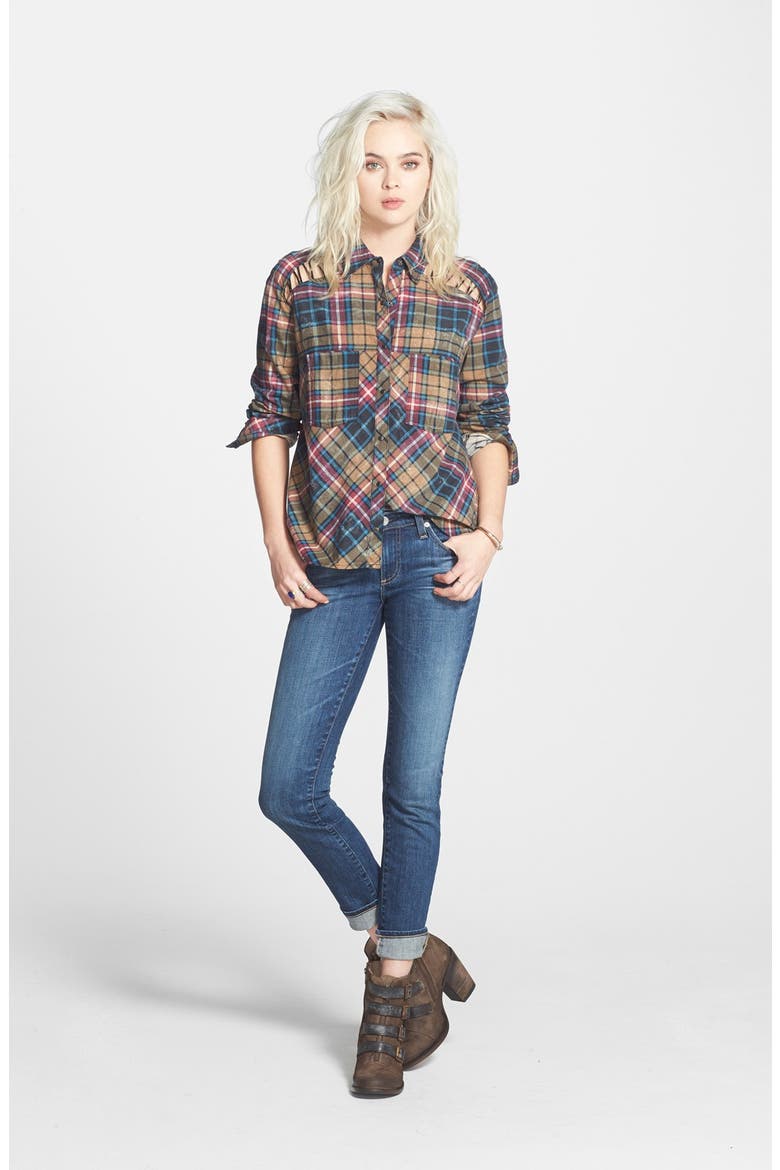 Stitch Detail Plaid Shirt (Nordstrom Exclusive), Alternate, color, BLACK COMBO