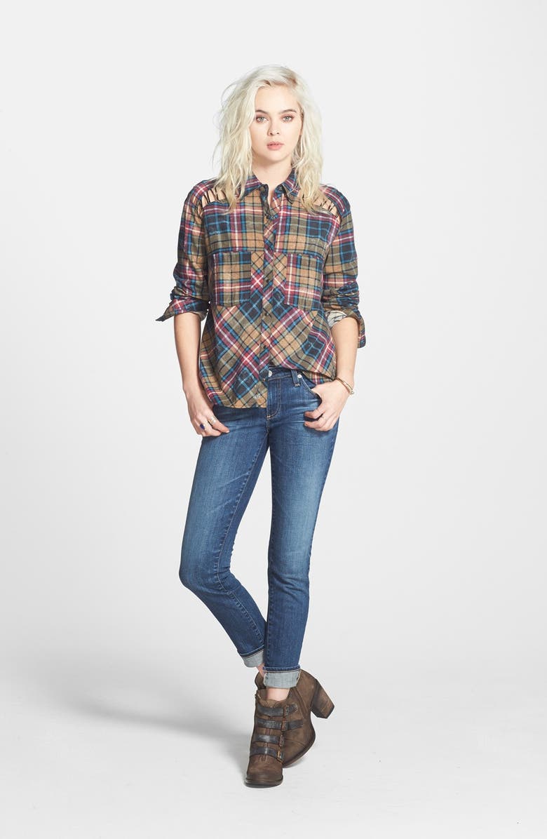 Free People Stitch Detail Plaid Shirt, Alternate, color, 
