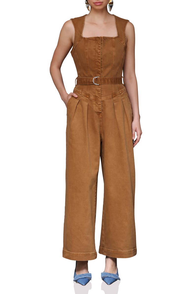 Avec Les Filles Sleeveless Denim Jumpsuit, Main, color, Santa Fe Umber Wash