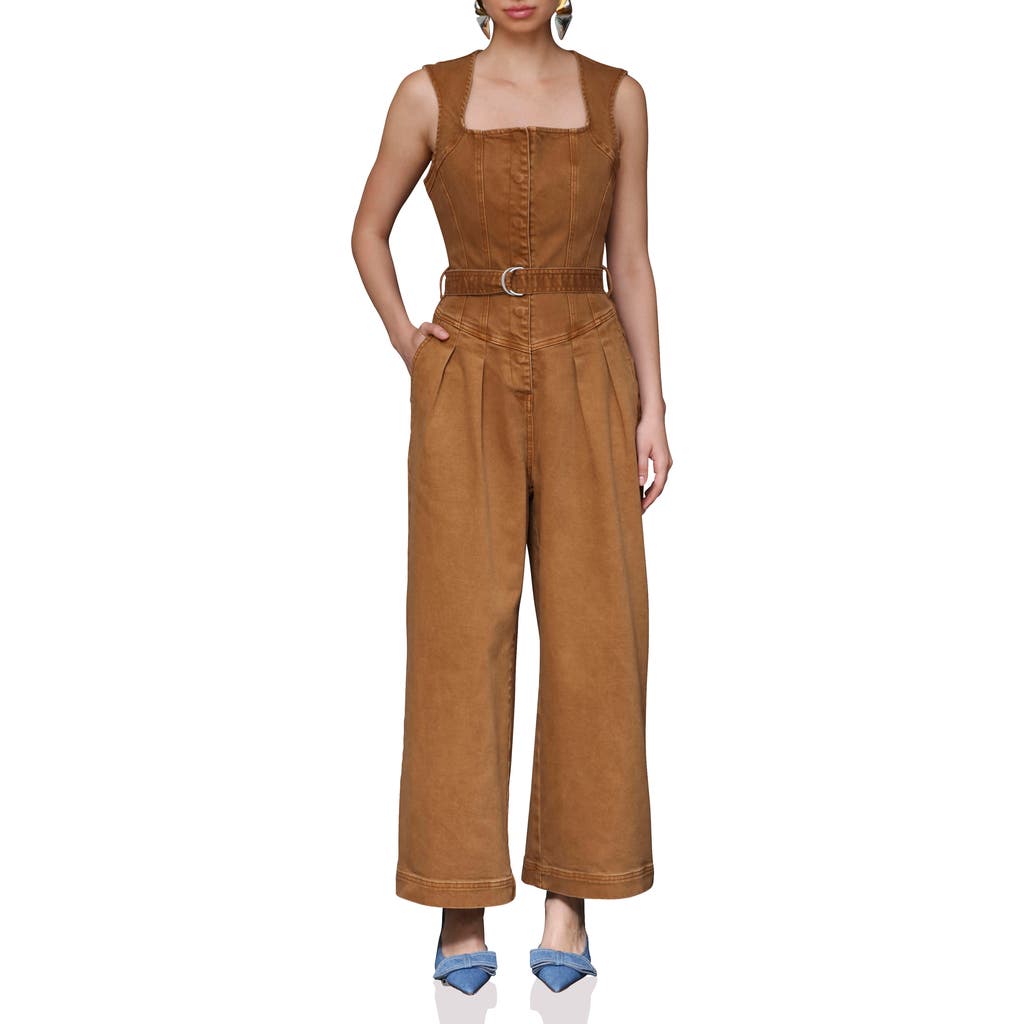 Avec Les Filles Sleeveless Denim Jumpsuit In Burgundy