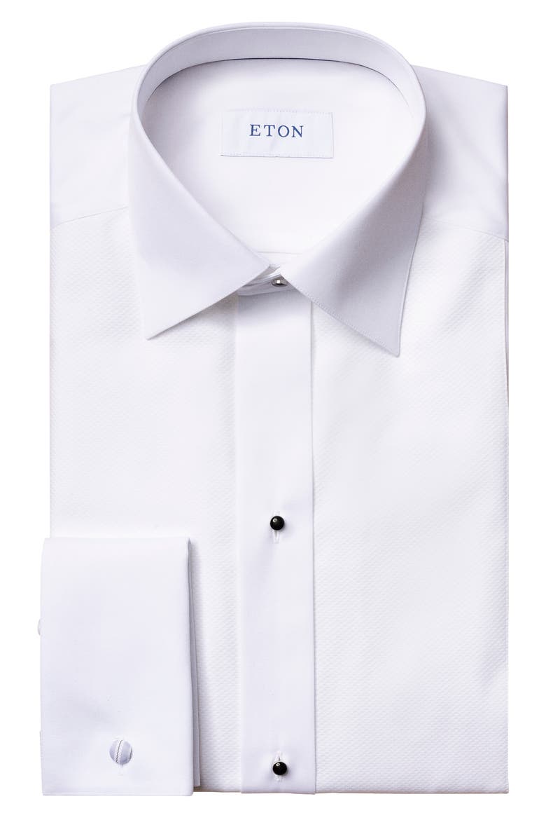 Slim Fit Piqué Tuxedo Shirt, Alternate, color, WHITE
