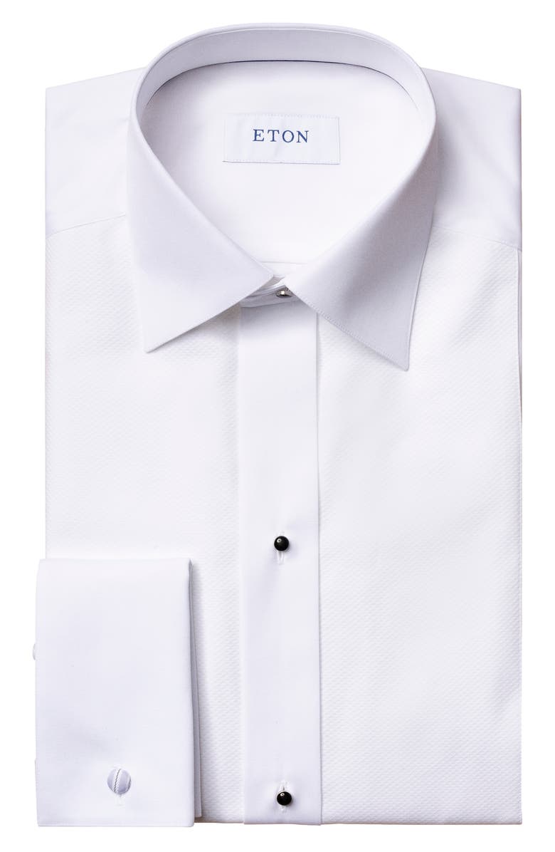 Eton Slim Fit Piqué Tuxedo Shirt, Alternate, color, White