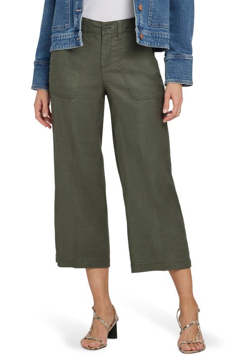 Wide Leg Crop Linen Blend Pants (Petite)