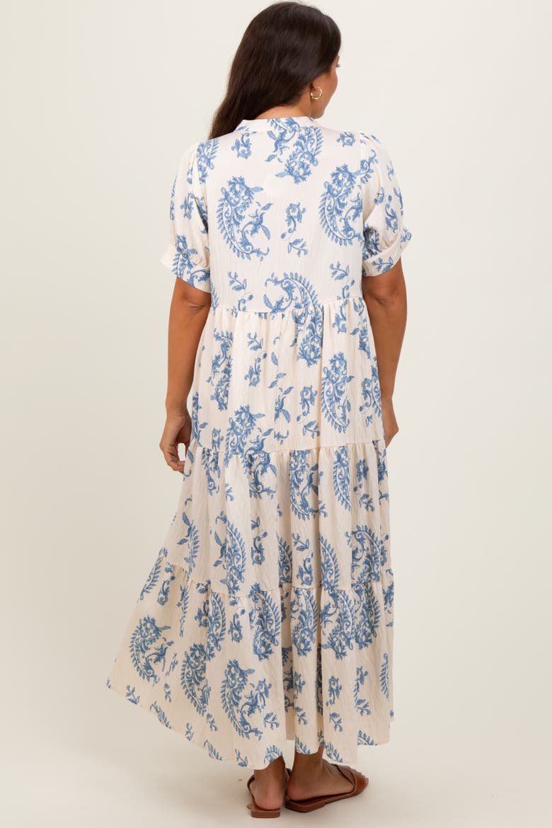 Paisley Button Up Tiered Maxi Dress, Alternate, color, Blue