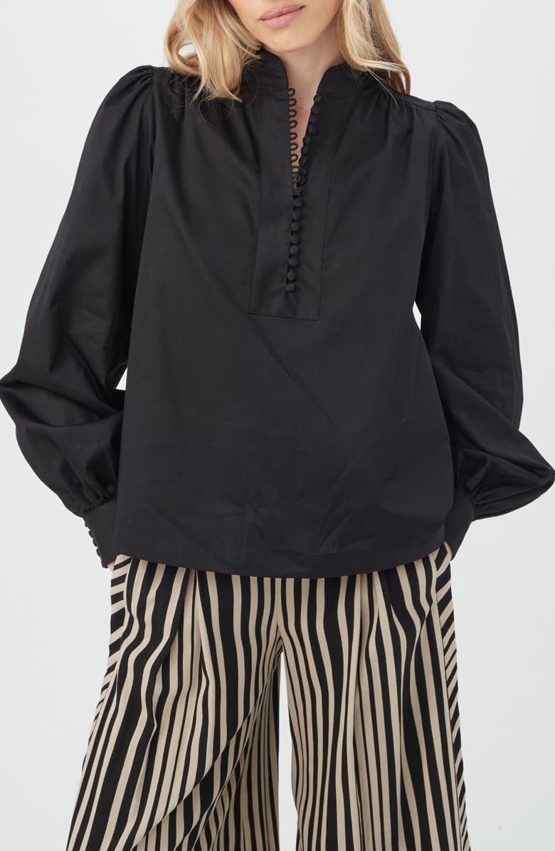 Trina Turk Sisi Long Sleeve Organic Cotton Shirt, Main, color, Black