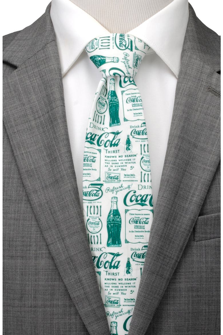 Coca-Cola® Green Bottle Cotton Tie, Alternate, color, WHITE