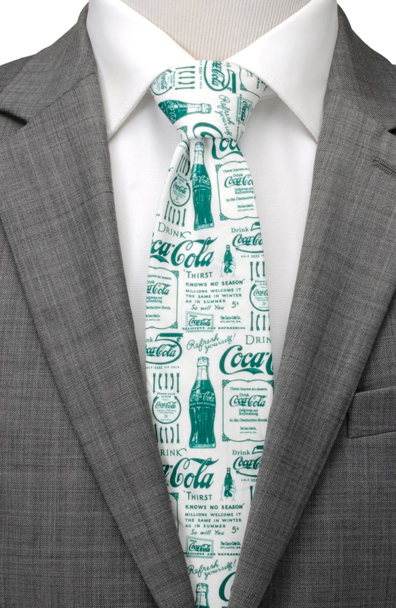 Cufflinks, Inc. Coca-Cola<sup>®</sup> Green Bottle Cotton Tie, Alternate, color, White