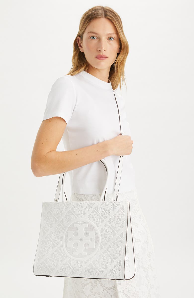 Tory Burch Small Ella Perforated Faux Leather Tote, Alternate, color,