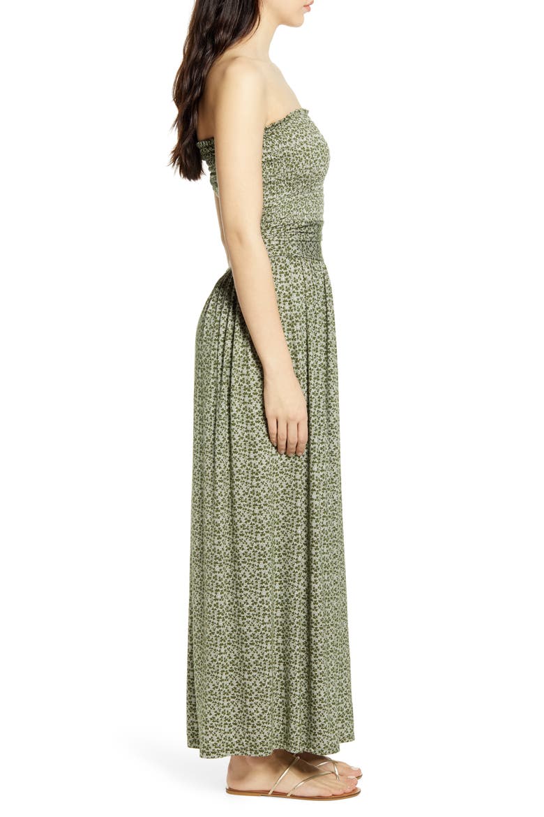 Strapless Smocked Maxi Dress, Alternate, color, GREEN CYPRESS CLOVER