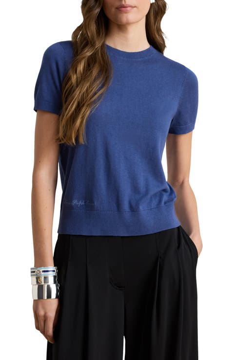 Short Sleeve Cotton Blend Sweater