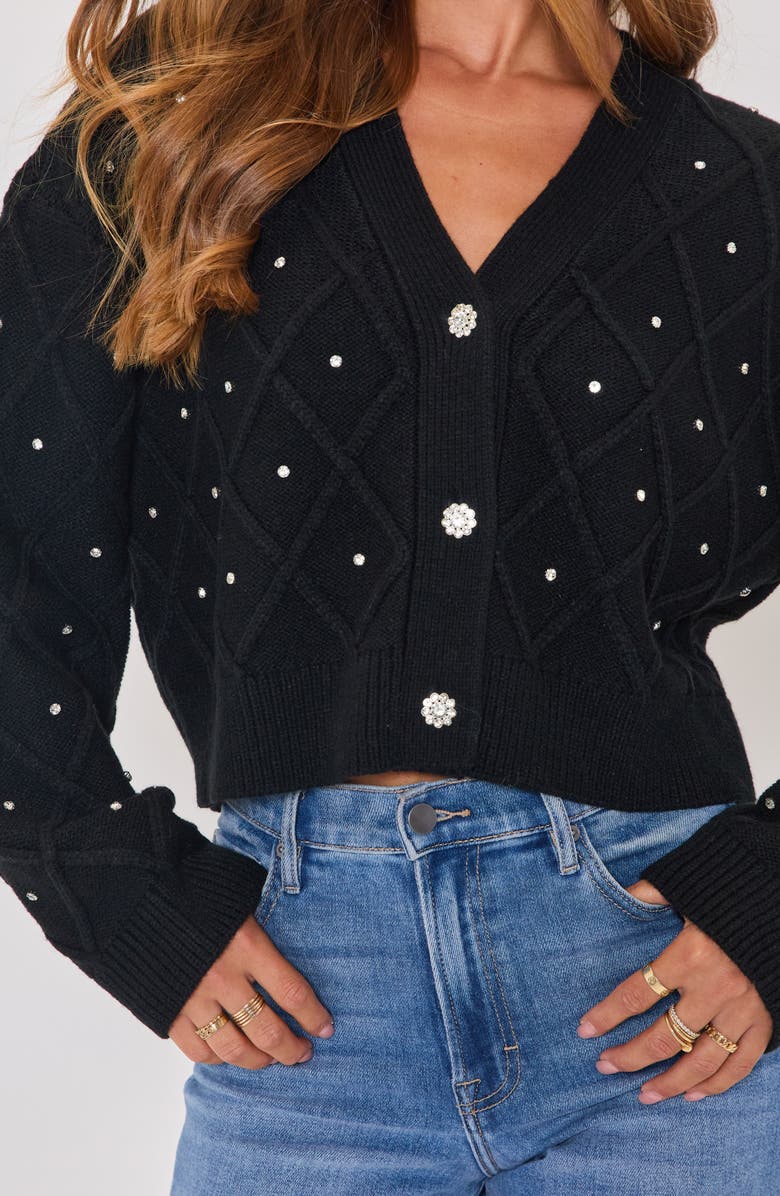 VICI Collection Holiday Shine Rhinestone Diamond Stitch Cardigan, Alternate, color, Black