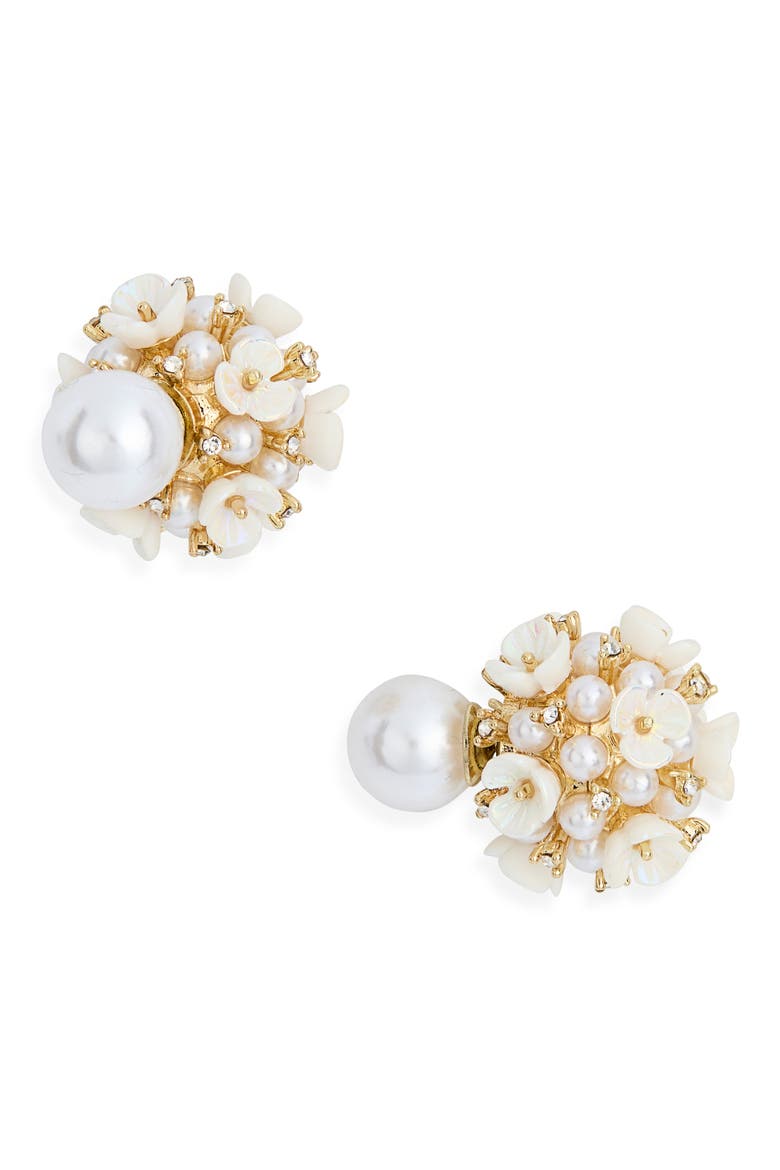 Agnes Faux Pearl Stud Earrlings, Main, color, GOLD