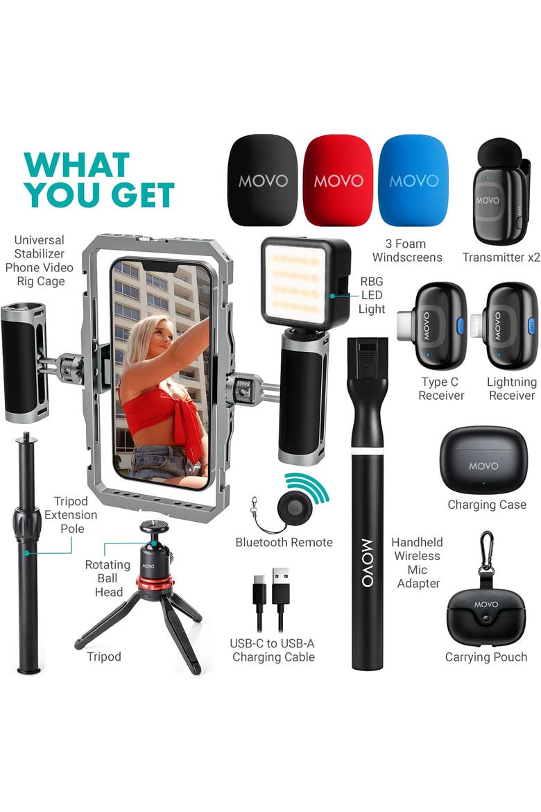 iFilmer-PRO Smartphone Rig with Dual Grip Cage, Wireless Lavalier Mics, and Tripod for iPhone and Android, Alternate, color, Black