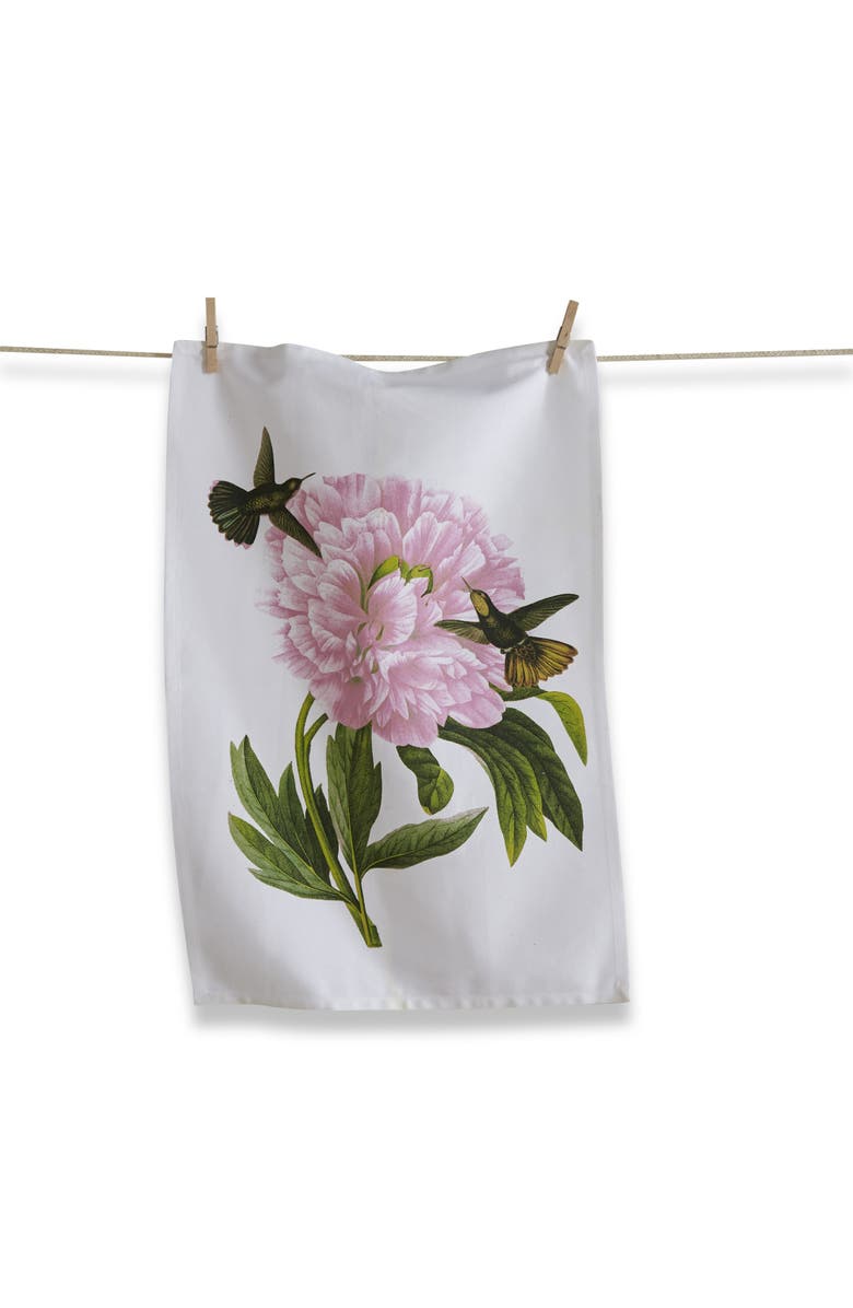 tag Hummingbird Pink Flower Cotton Dishtowel Set Summer Decor, Main, color, 