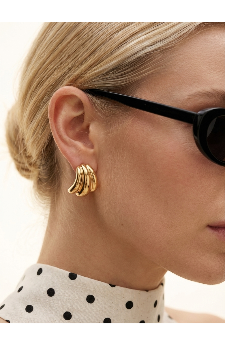 Joey Baby Sculptural Curve Polished Stud Earrings, Alternate, color, 18K Gold Plated
