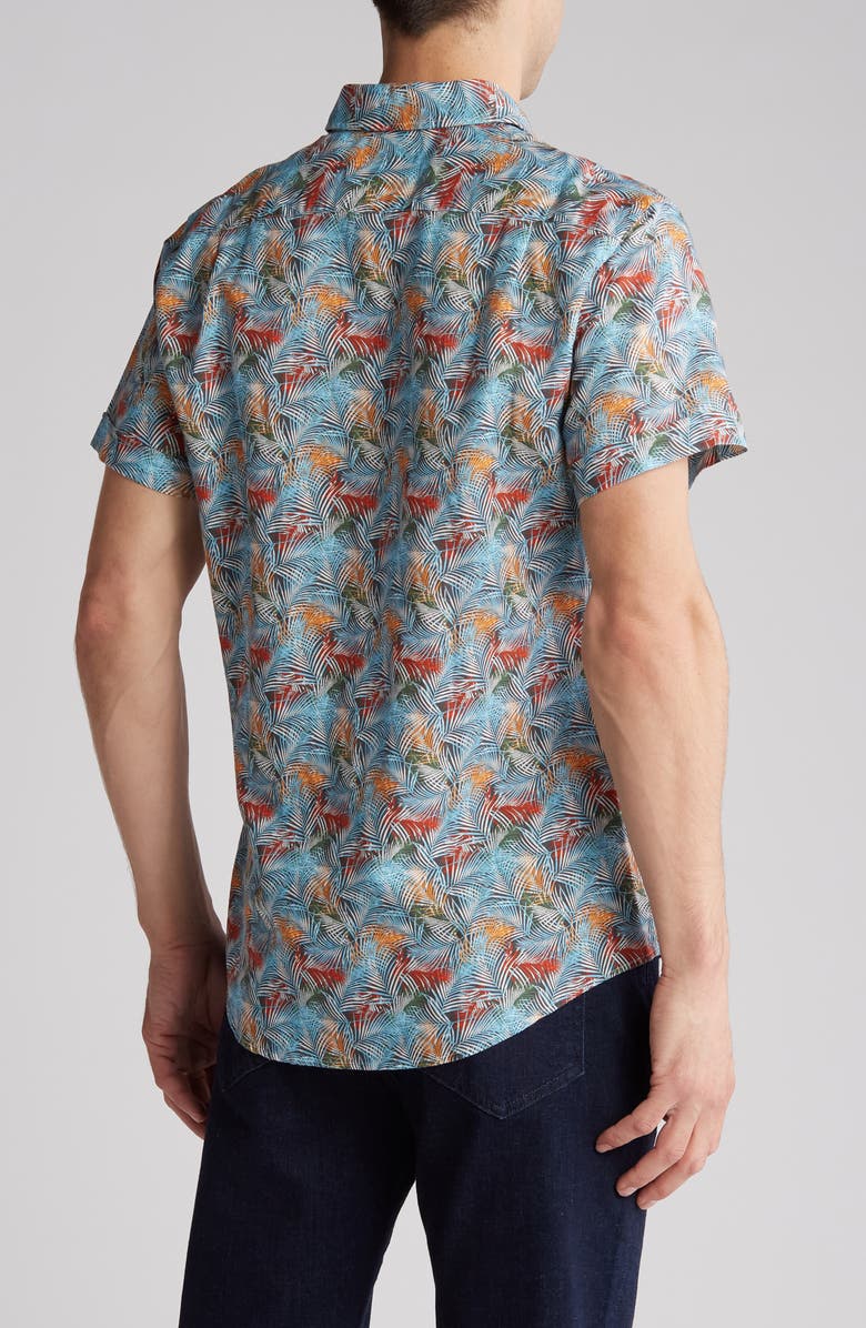 Rodd & Gunn Front Print Short Sleeve Linen & Cotton Button-Up Shirt, Alternate, color, Turquoise