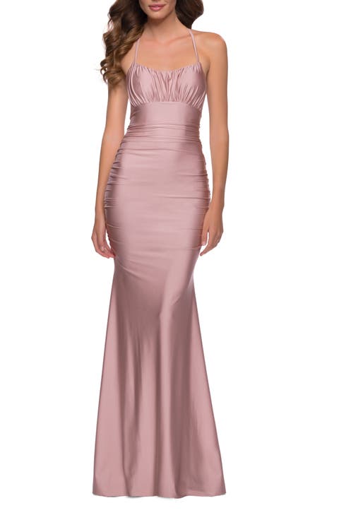 On Trend Jersey Long Dress with Ruching on Bodice